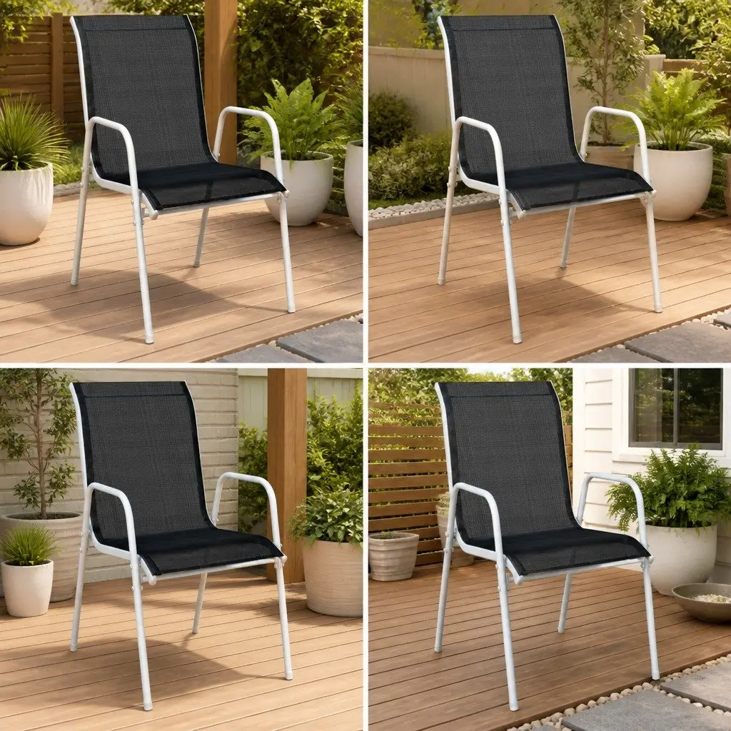 4 Stackable Black Steel Outdoor Chairs