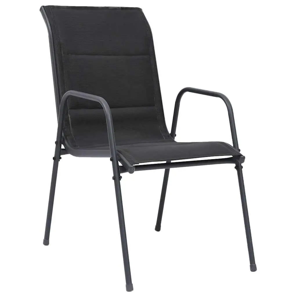 Stackable Outdoor Chairs 2 pcs Steel Textilene Black Garden Patio Seating Set