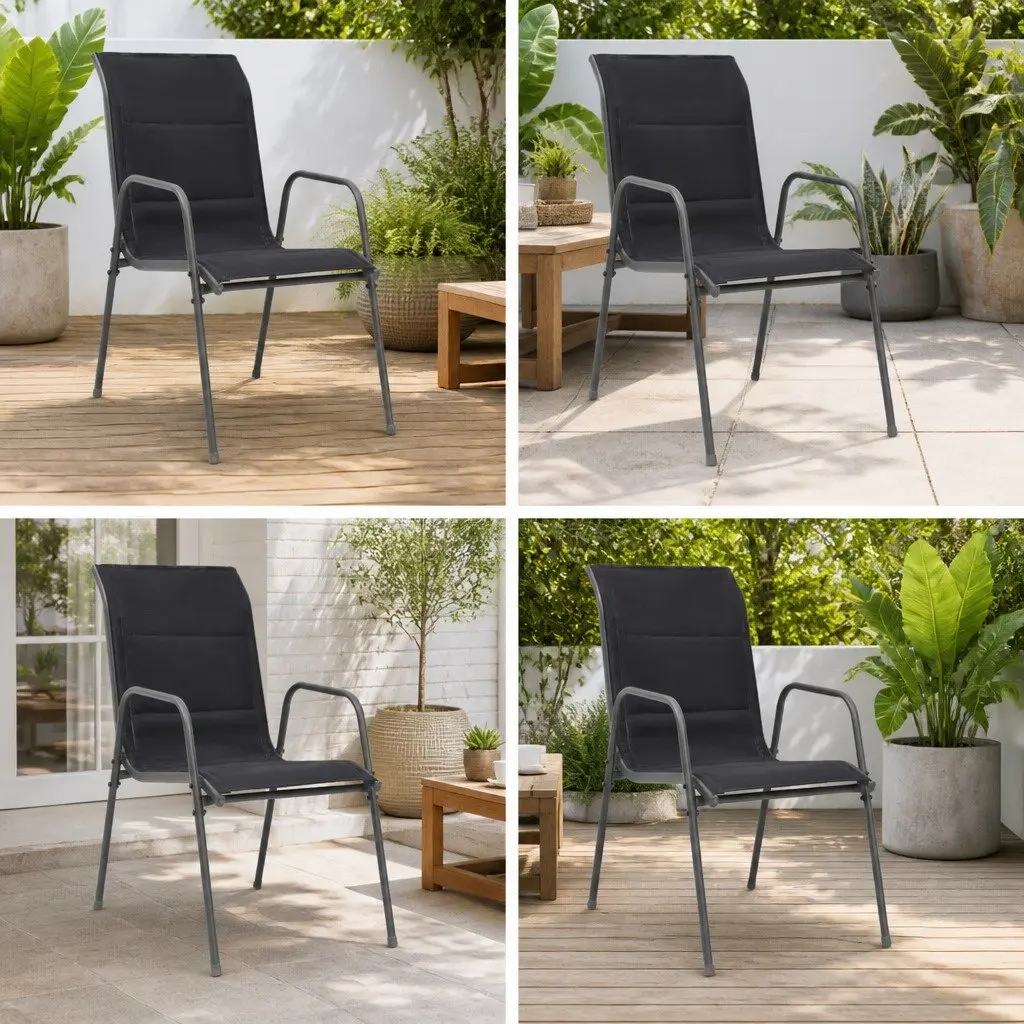 Stackable Outdoor Chairs for Garden Patio Seating Set 4 Piece Black