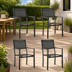 Outdoor Garden Chairs Set of 4 Textilene Steel Patio Seating Black Anthracite