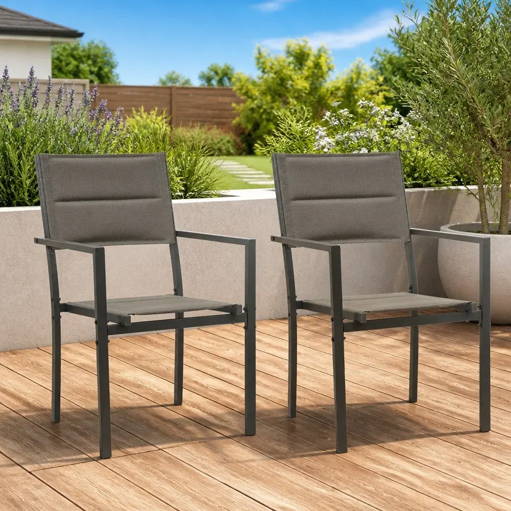 Outdoor Garden Chairs 2 Piece Set Textilene Steel Armchair Patio Seating Grey