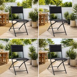 Outdoor Folding Chairs 4 Piece Set Garden Patio Seating Steel Frame Black