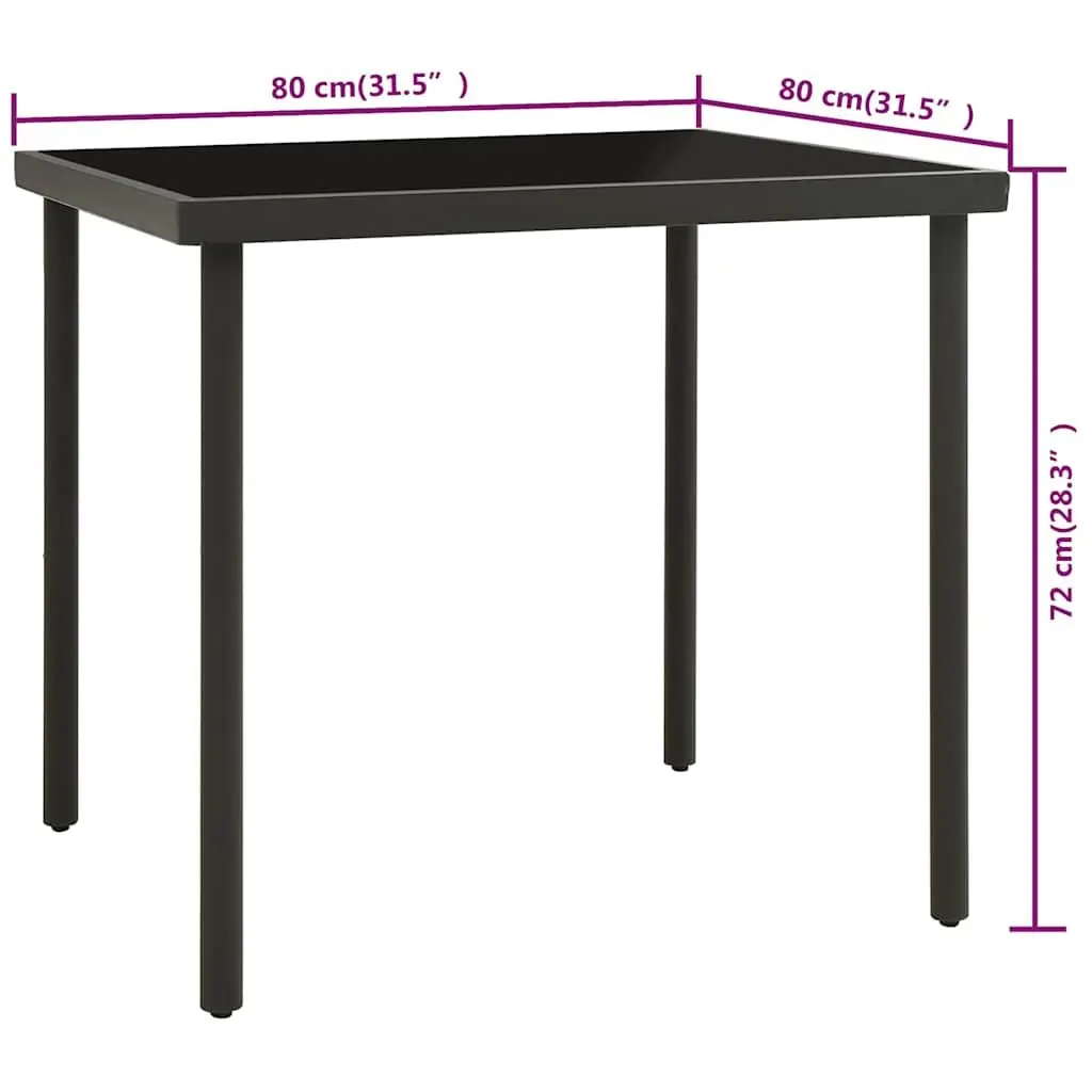 Outdoor Dining Table for Garden Patio Square Glass Top Anthracite Steel Legs 80 x 80 x 72 cm