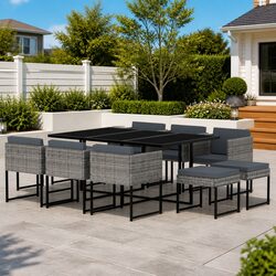 Specifications of 11 Piece Outdoor Garden Dining Set with Grey Cushions