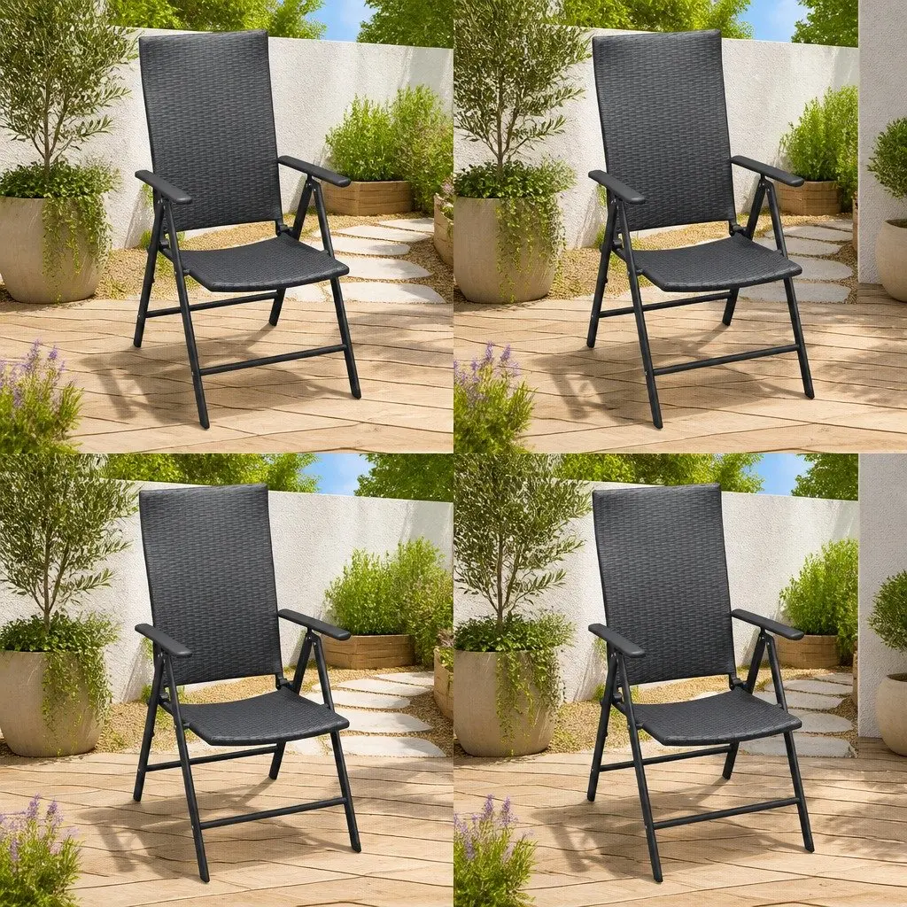 Garden Chairs Set for Patio 4 Piece Reclining Folding Black