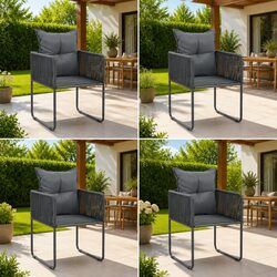 Set of 4 Outdoor Dining Chairs with Cushions Black Garden Patio Seating