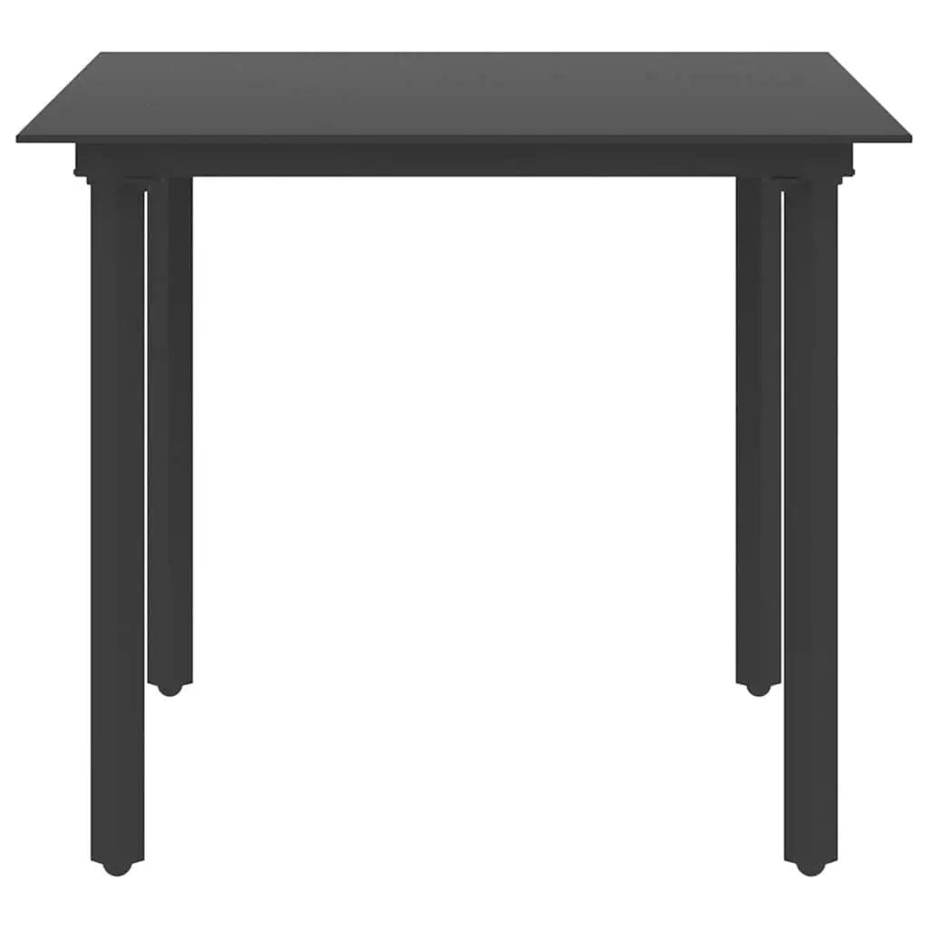 Garden Dining Table Outdoor Use Black Steel Frame Glass Top 80x80x74 cm