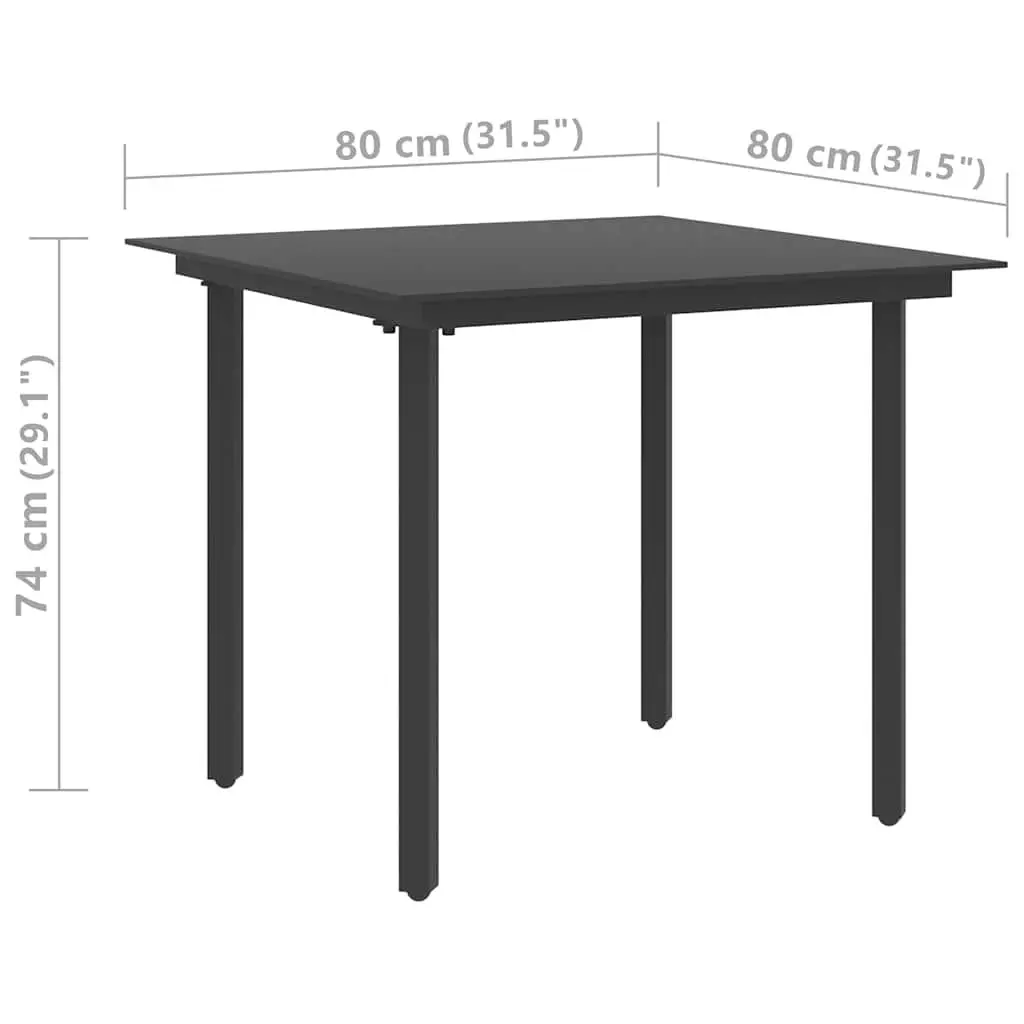 Garden Dining Table Outdoor Use Black Steel Frame Glass Top 80x80x74 cm