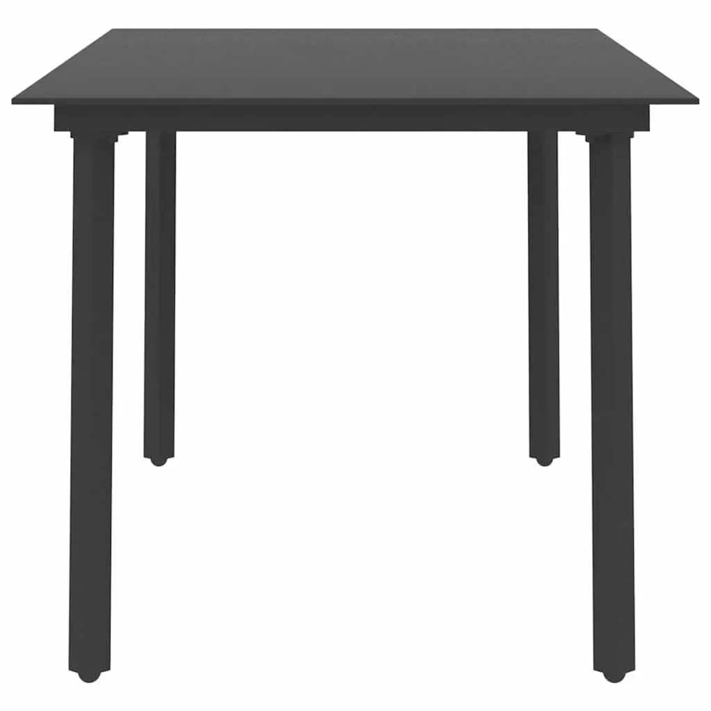 Garden Dining Table Outdoor Use 150 x 80 x 74 cm Black Steel Frame Glass Tabletop