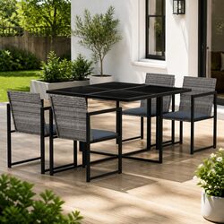 5-Piece Patio Dining Set: Grey Rattan, Sturdy Frame