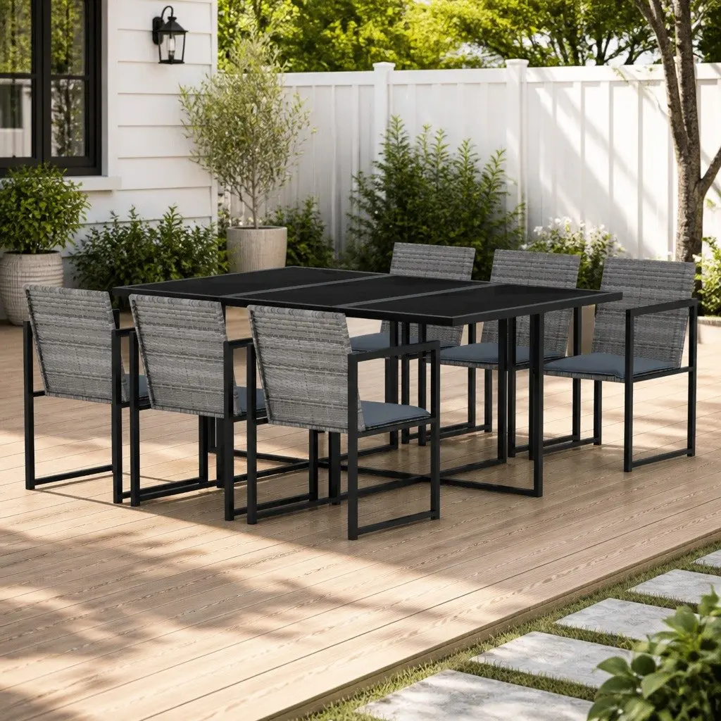 Outdoor Dining Set Garden Patio 7 Piece Grey