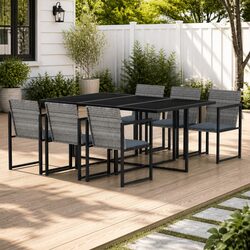 7-Piece Outdoor Dining Set: Steel Frame, Cushions, Grey