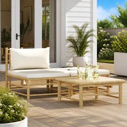 3 Piece Modular Outdoor Sofa Lounge Set: Bamboo, White, Cream