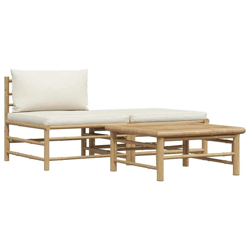 3 Piece Garden Lounge Set Outdoor Patio Furniture Bamboo Cream White Cushions