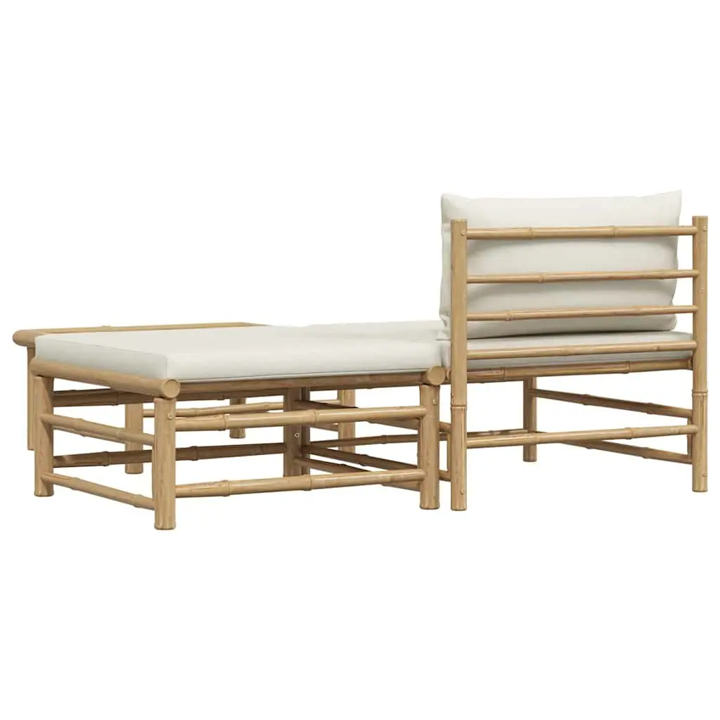 3 Piece Garden Lounge Set Outdoor Patio Furniture Bamboo Cream White Cushions