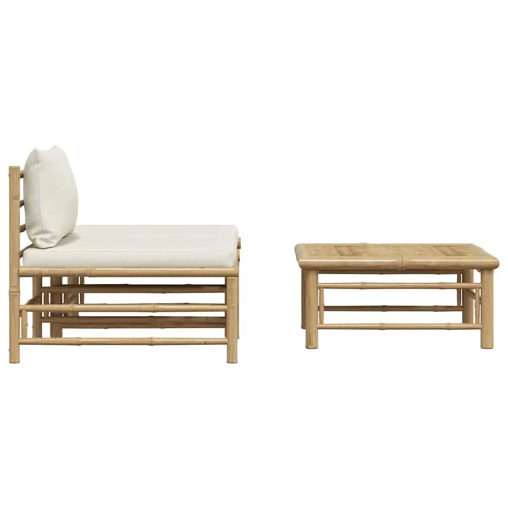3 Piece Garden Lounge Set Outdoor Patio Furniture Bamboo Cream White Cushions