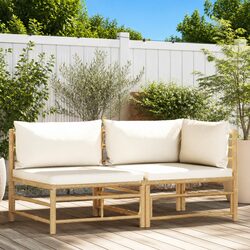 2-Piece Garden Lounge Set: Bamboo Sofa & Cream Cushions