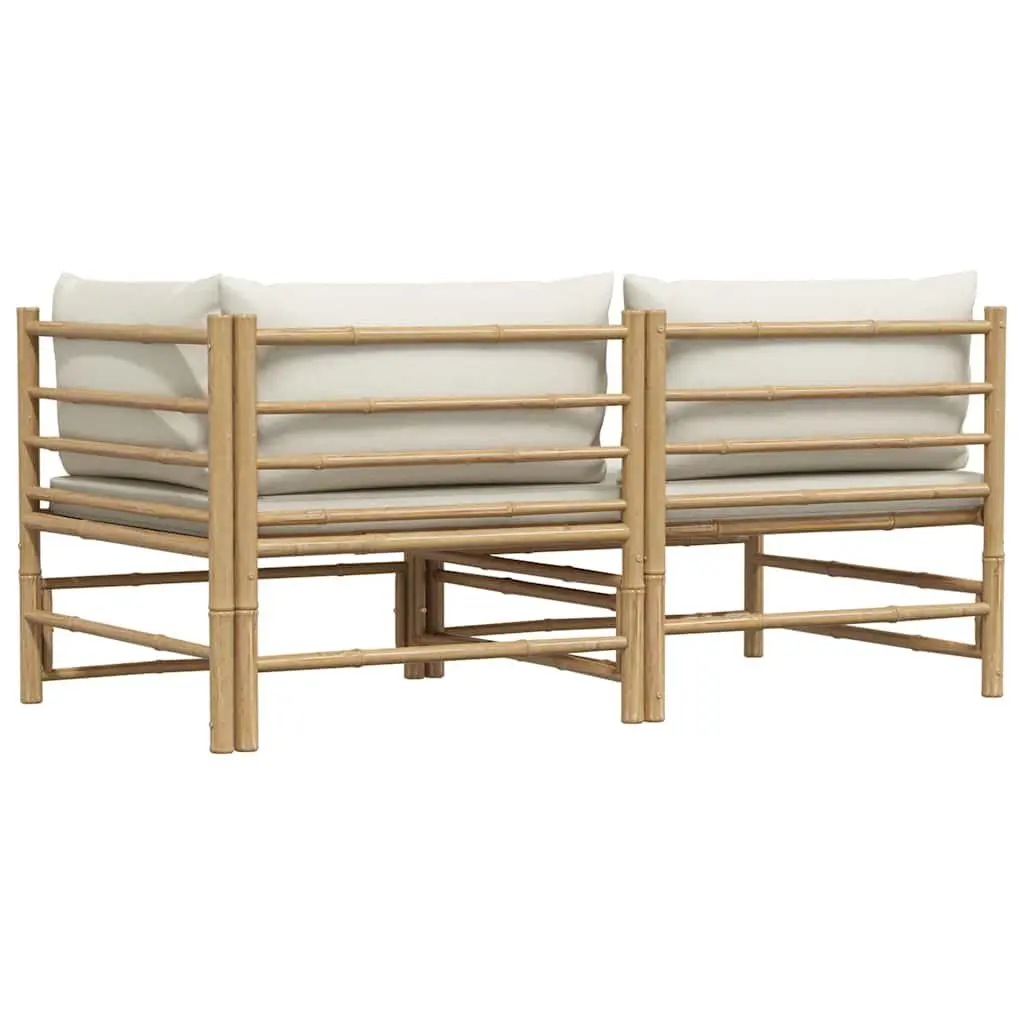 2 Piece Garden Lounge Set Outdoor Patio Bamboo Sofa Cream White Cushions