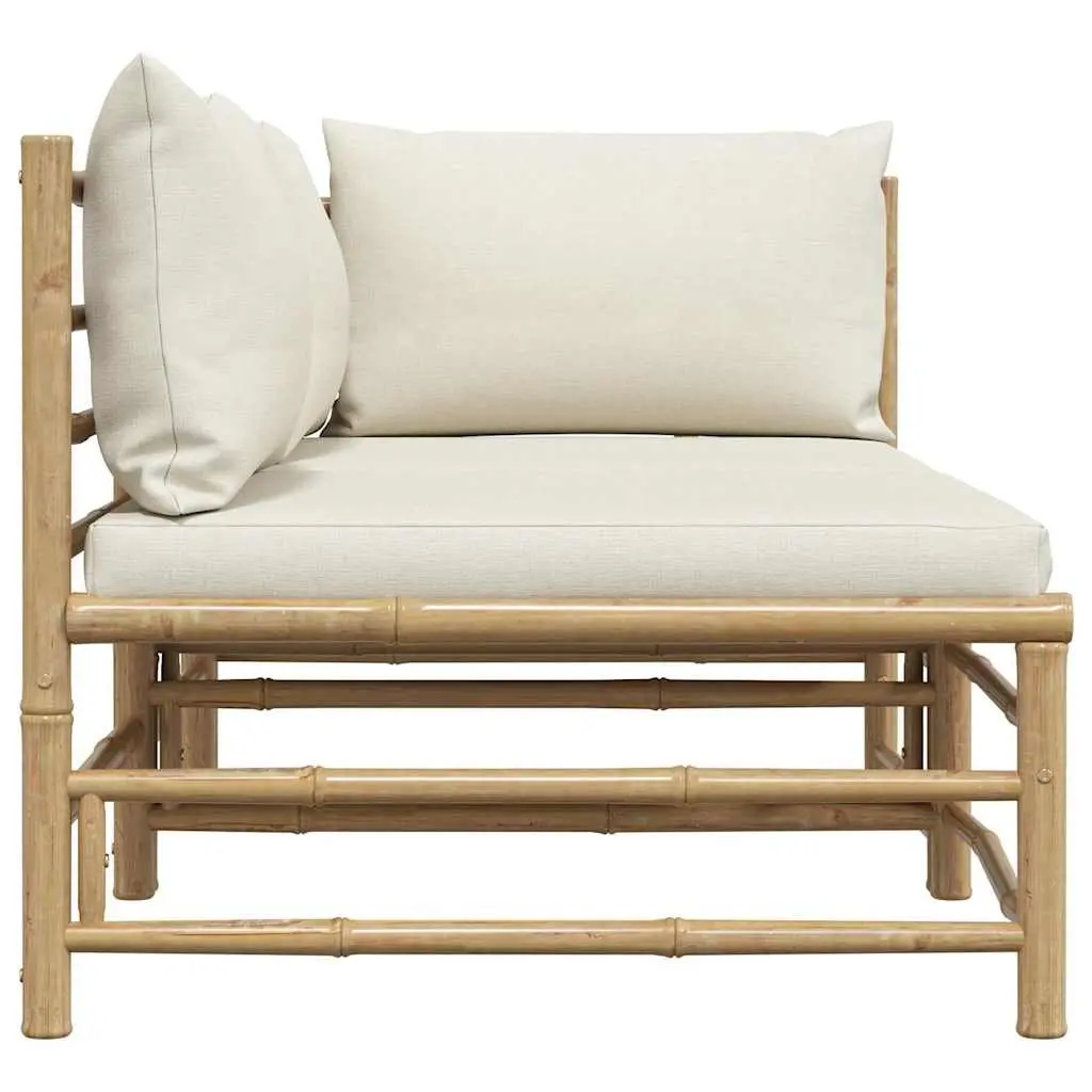 2 Piece Garden Lounge Set Outdoor Patio Bamboo Sofa Cream White Cushions