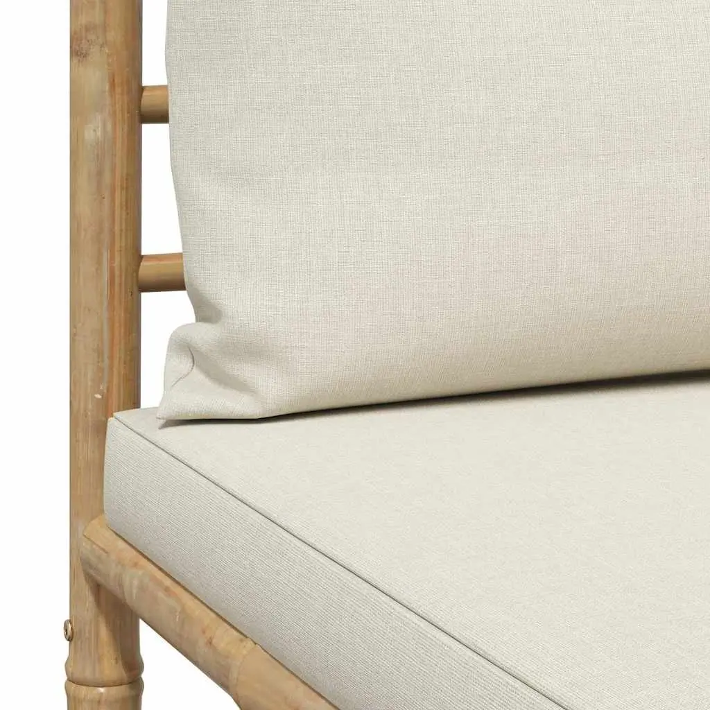 2 Piece Garden Lounge Set Outdoor Patio Bamboo Sofa Cream White Cushions