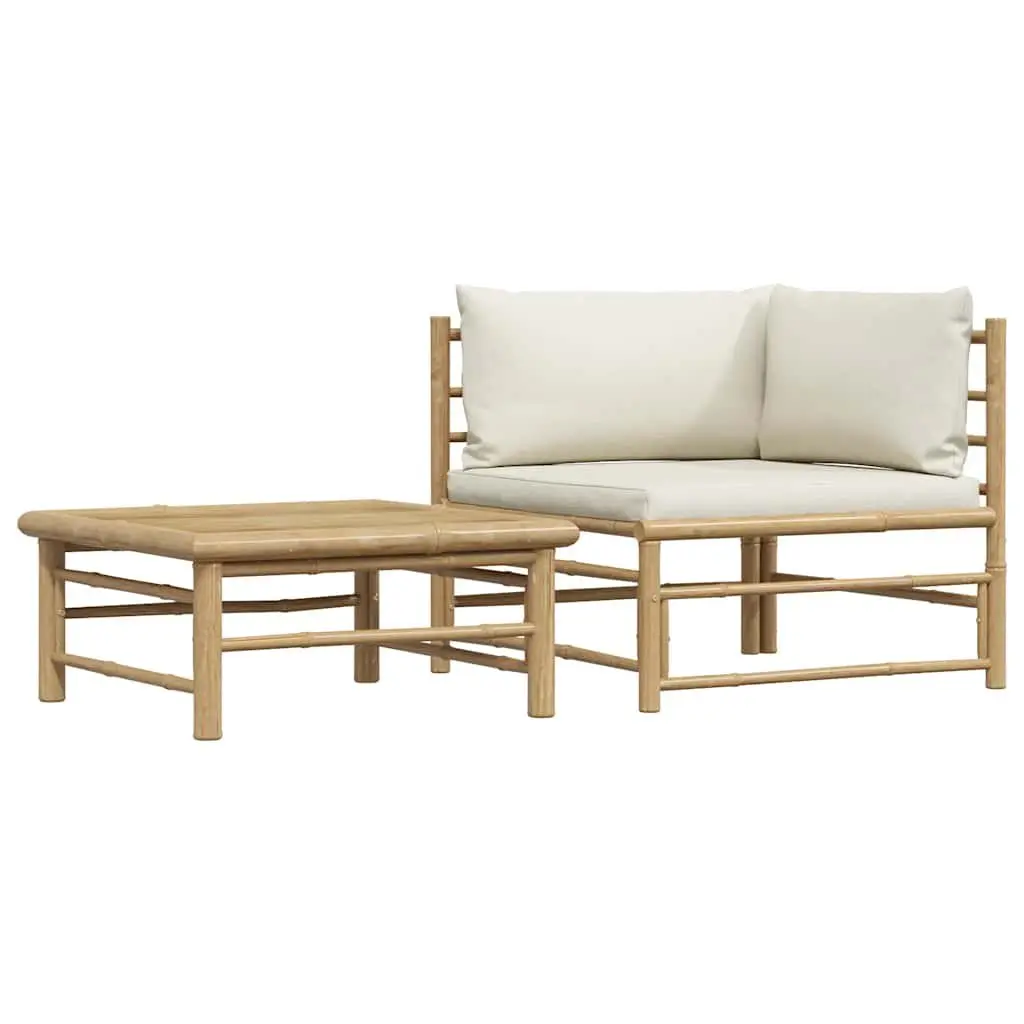 Bamboo Garden Lounge Set 2 Piece Modular Sofa with Cushions for Outdoor Patio