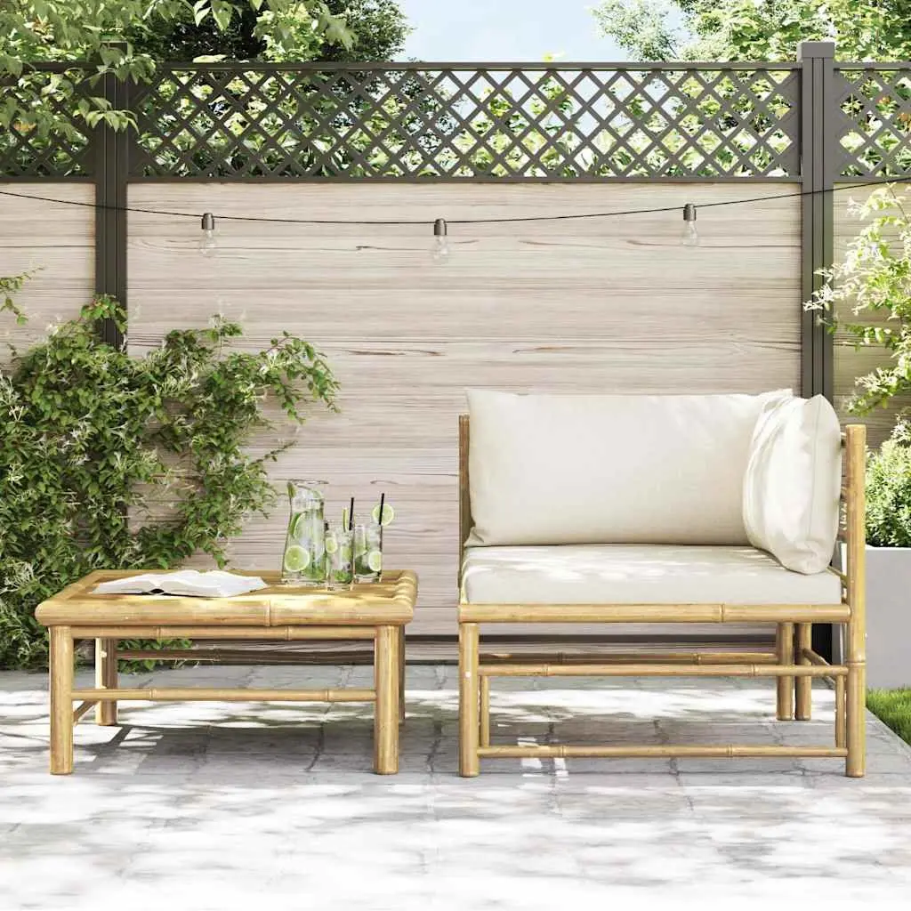 Bamboo Garden Lounge Set 2 Piece Modular Sofa with Cushions for Outdoor Patio
