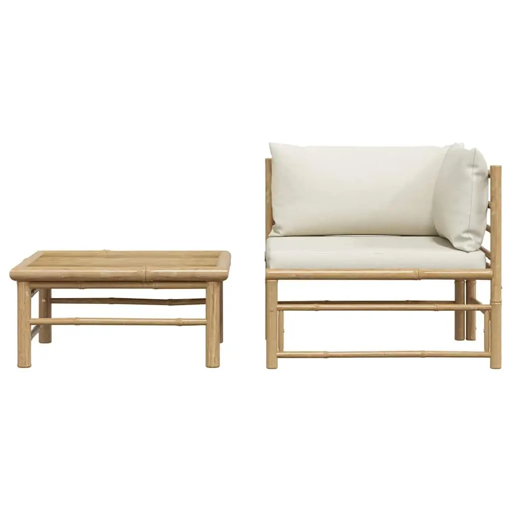 Bamboo Garden Lounge Set 2 Piece Modular Sofa with Cushions for Outdoor Patio