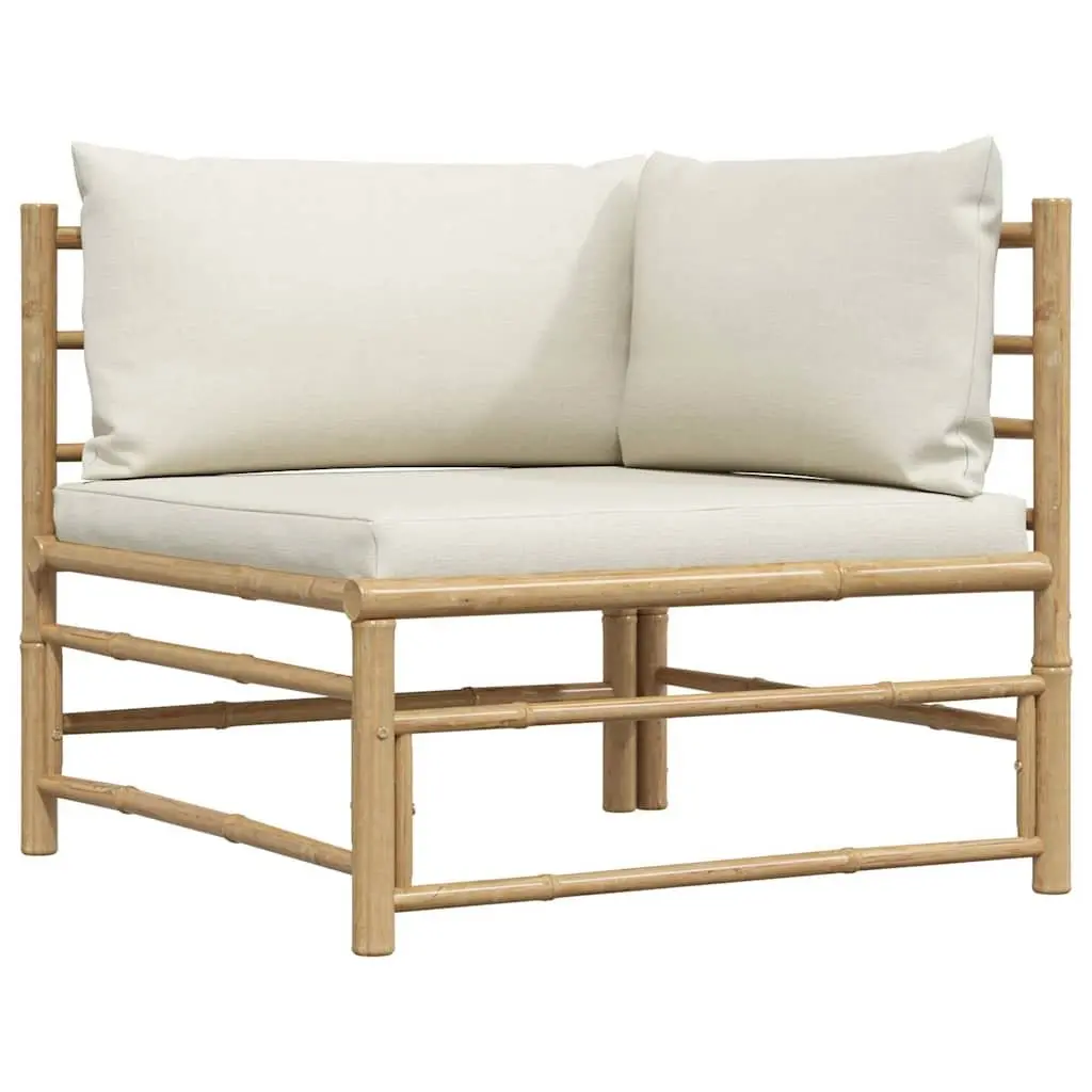 Garden Corner Sofa Modular Outdoor Lounge Set Cream White Cushions Bamboo