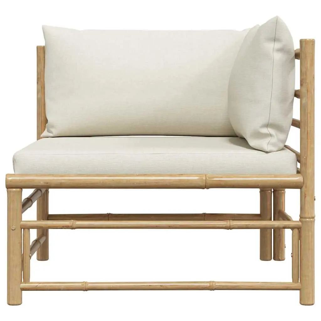 Garden Corner Sofa Modular Outdoor Lounge Set Cream White Cushions Bamboo
