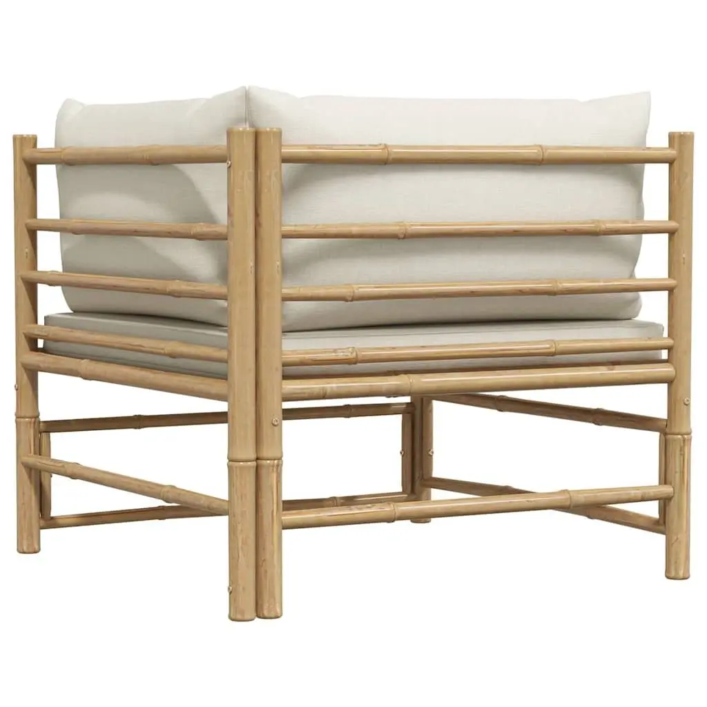 Garden Corner Sofa Modular Outdoor Lounge Set Cream White Cushions Bamboo