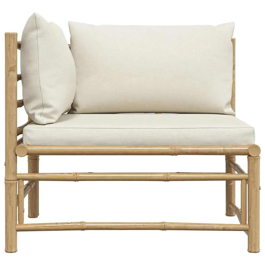 Garden Corner Sofa Modular Outdoor Lounge Set Cream White Cushions Bamboo