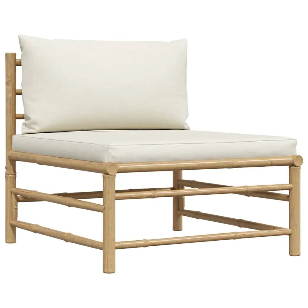 Garden Middle Sofa Outdoor Seating Bamboo Frame Cream Cushions