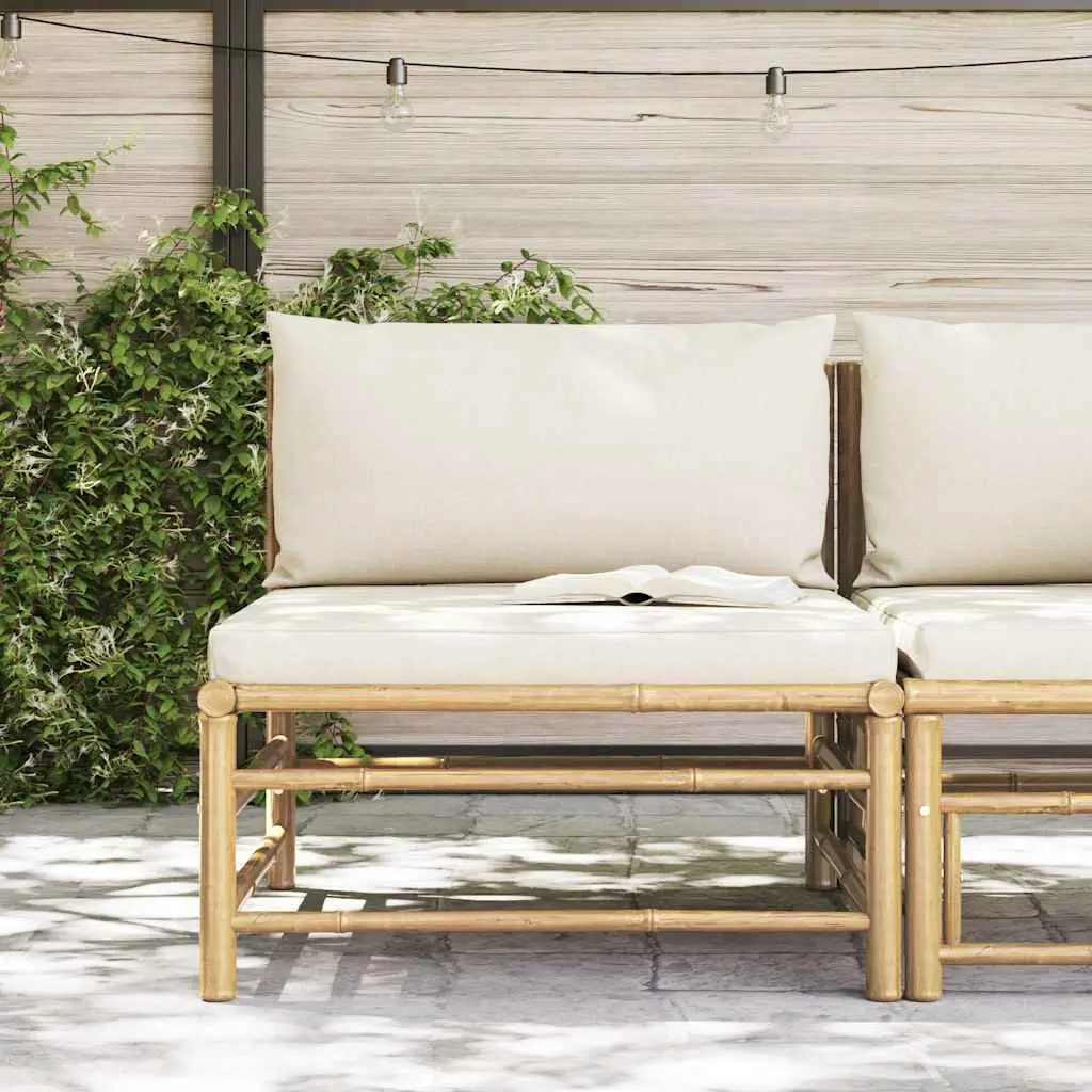 Garden Middle Sofa Outdoor Seating Bamboo Frame Cream Cushions