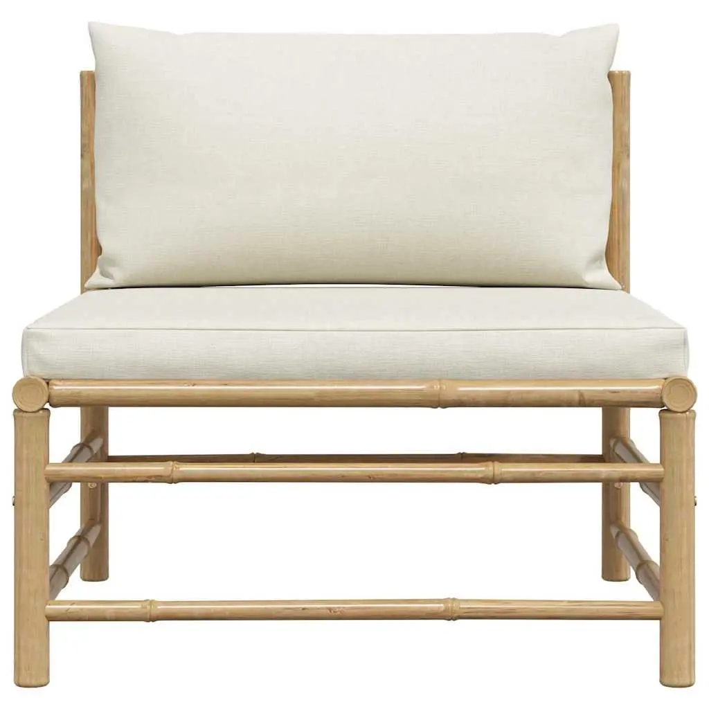 Garden Middle Sofa Outdoor Seating Bamboo Frame Cream Cushions