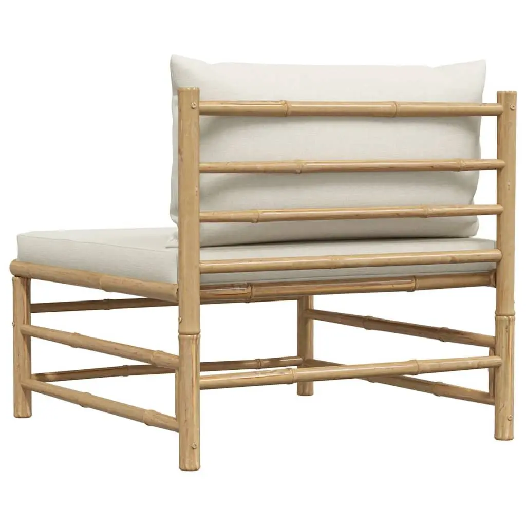 Garden Middle Sofa Outdoor Seating Bamboo Frame Cream Cushions