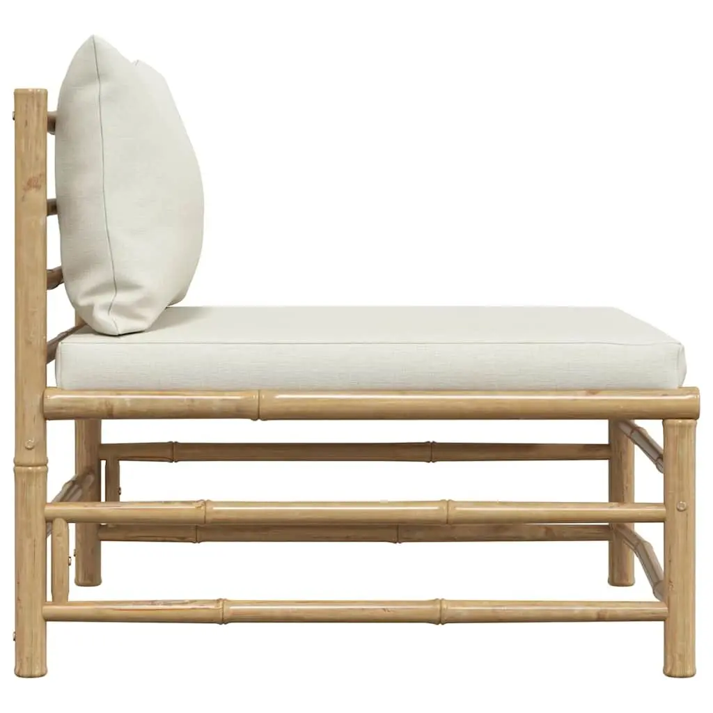 Garden Middle Sofa Outdoor Seating Bamboo Frame Cream Cushions