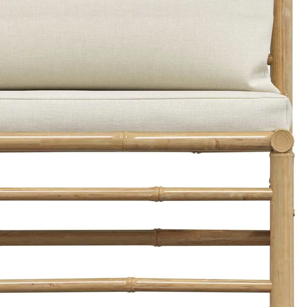 Garden Middle Sofa Outdoor Seating Bamboo Frame Cream Cushions