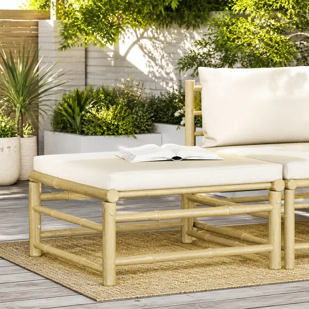 Bamboo Garden Footrest Ottoman Outdoor Patio Cushioned Modular