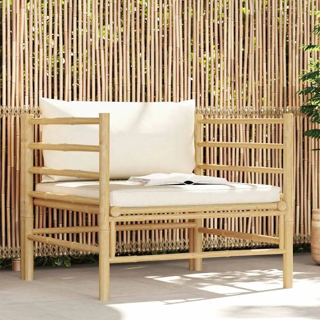 Garden Sofa Outdoor Patio Lounge Seat Modular Bamboo Cream White Cushions