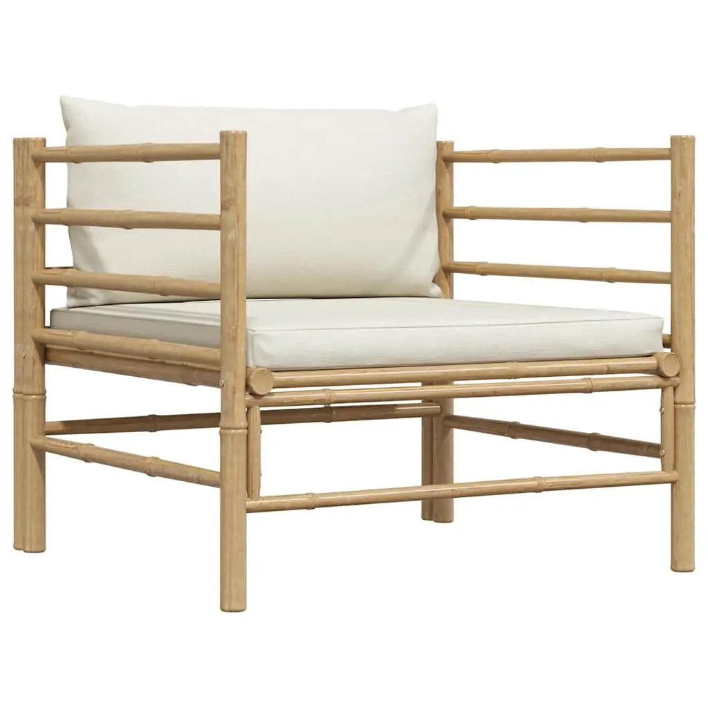 Garden Sofa Outdoor Patio Lounge Seat Modular Bamboo Cream White Cushions