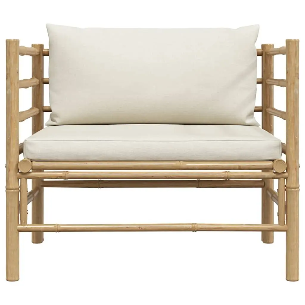 Garden Sofa Outdoor Patio Lounge Seat Modular Bamboo Cream White Cushions