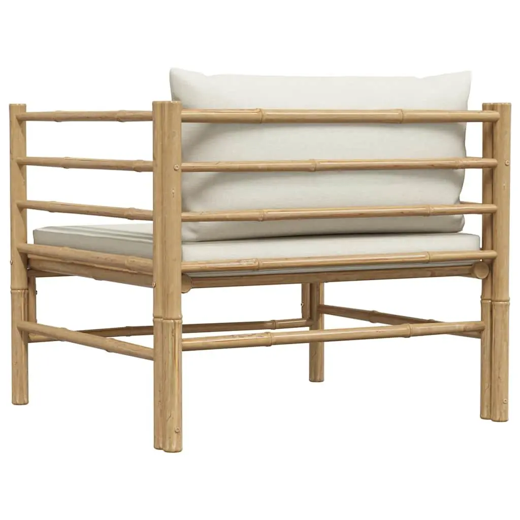Garden Sofa Outdoor Patio Lounge Seat Modular Bamboo Cream White Cushions