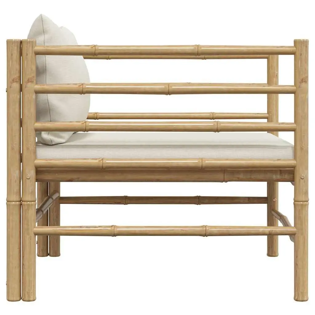 Garden Sofa Outdoor Patio Lounge Seat Modular Bamboo Cream White Cushions