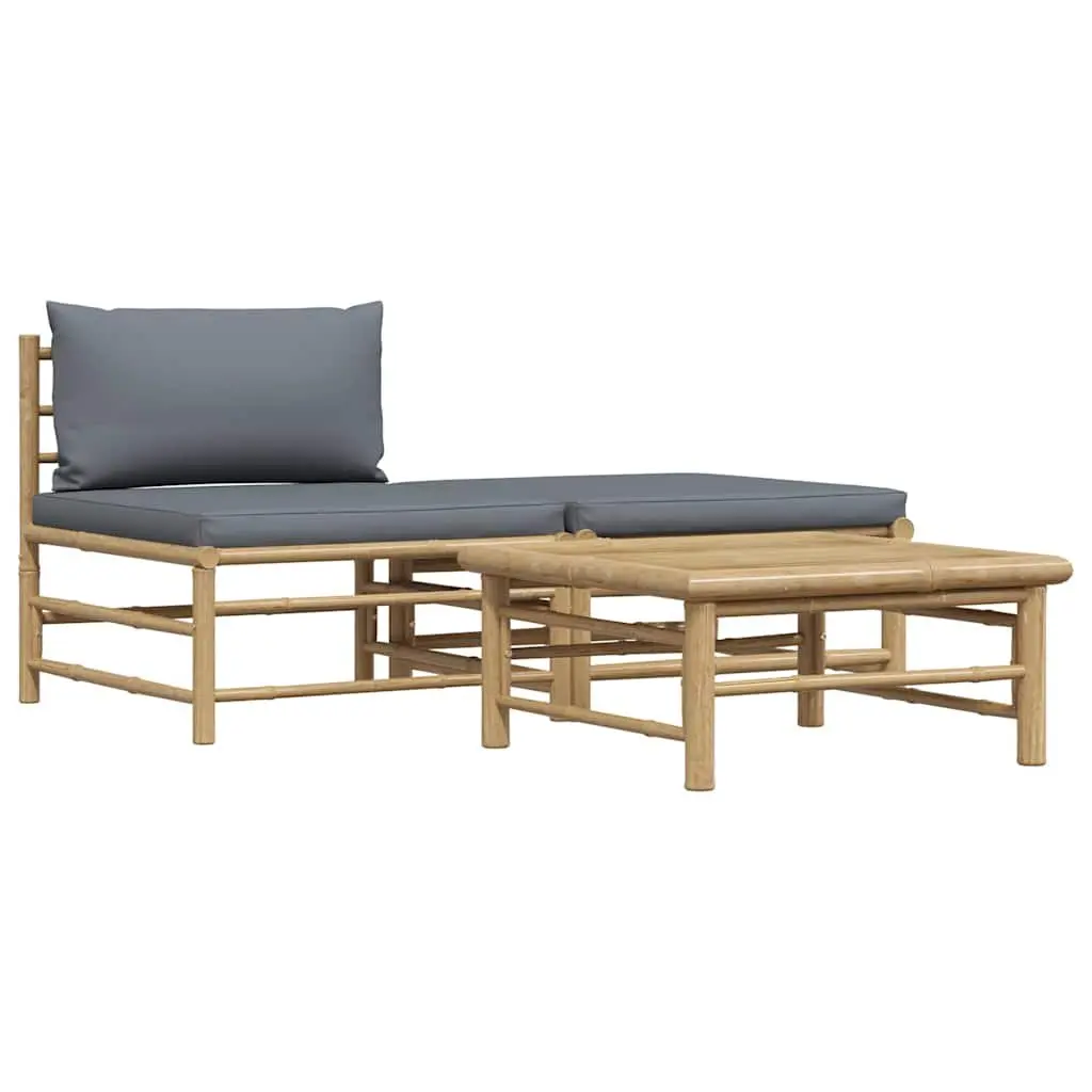 3 Piece Outdoor Garden Lounge Set Bamboo Sofa with Grey Cushions