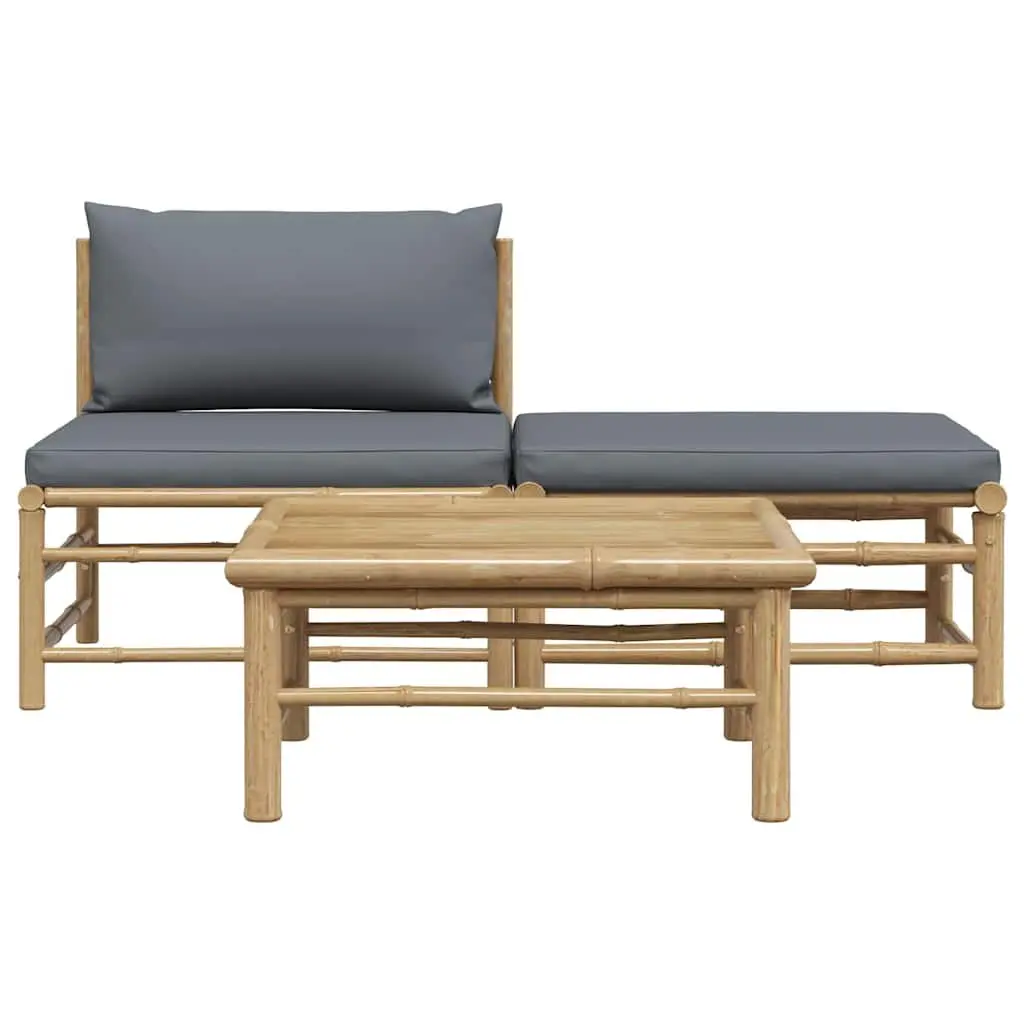 3 Piece Outdoor Garden Lounge Set Bamboo Sofa with Grey Cushions
