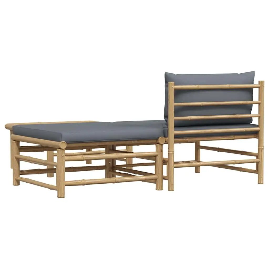 3 Piece Outdoor Garden Lounge Set Bamboo Sofa with Grey Cushions