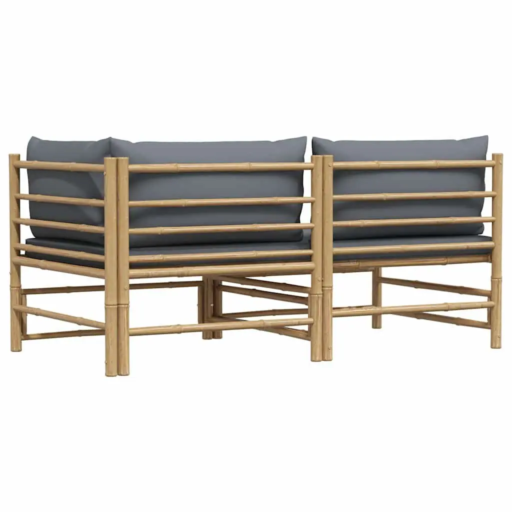 2 Piece Garden Lounge Set Bamboo Outdoor Sofa Seating with Dark Grey Cushions