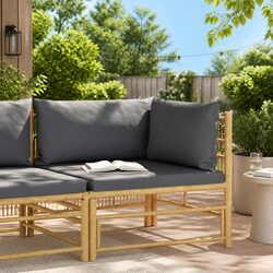 Garden Corner Sofa Modular Outdoor Sectional Seating Bamboo Grey Cushions