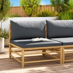 Garden Middle Sofa Bamboo Frame with Grey Cushions Outdoor Sectional Seating