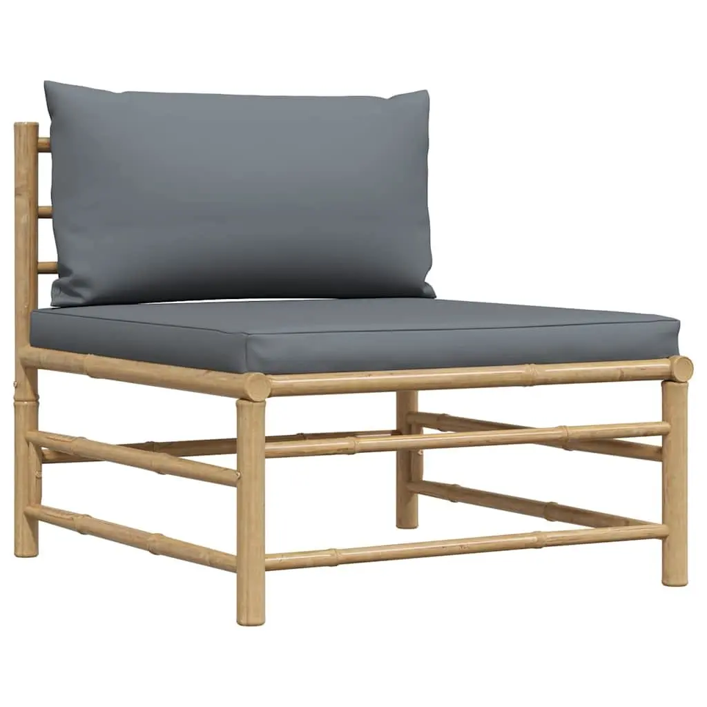 Garden Middle Sofa Bamboo Frame with Grey Cushions Outdoor Sectional Seating
